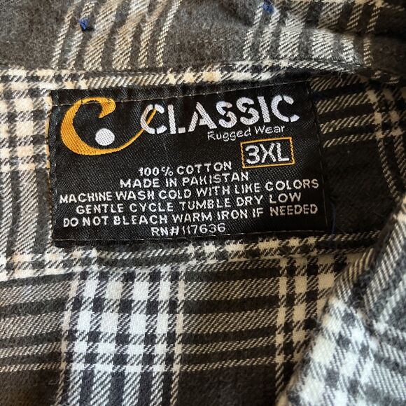 Classic Rugged Wear Men’s Shirt 3XL Gray Plaid Flannel Cotton Workwear Cabincore - Picture 3 of 7